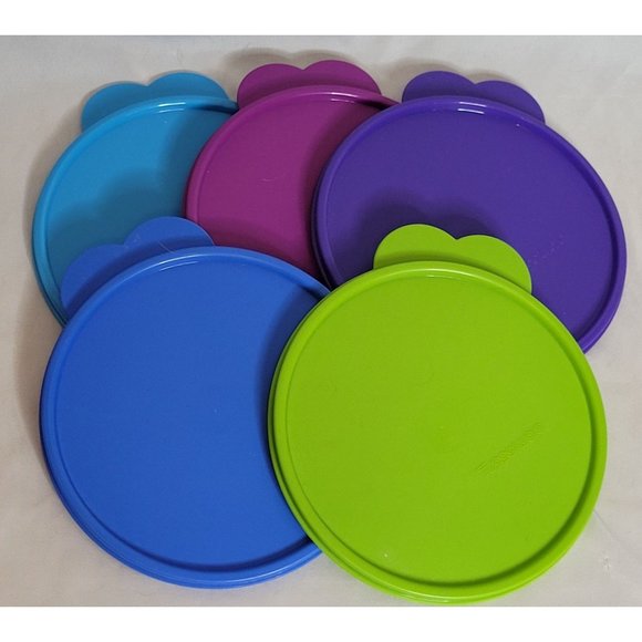 Tupperware Lid Lot 2541 With Tab Set of 5 Assorted Colors Cereal Bowl Lids - Picture 1 of 8